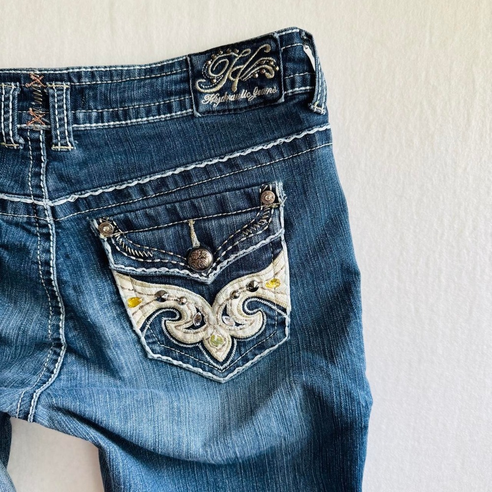 Hydraulic Bailey Dark Wash Bootcut Jeans Rhinestone Flap Pocket Y2K Western 14 - Picture 7 of 7